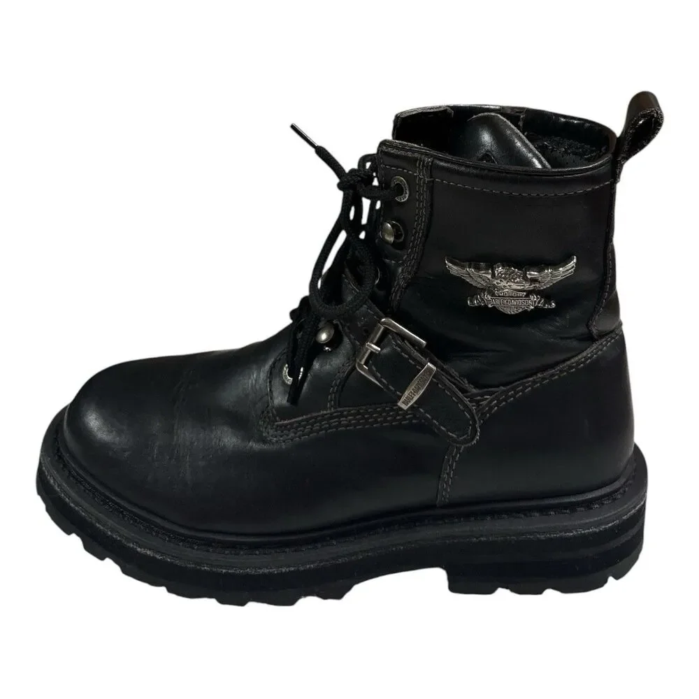 Harley Davidson 84143 Mens 9.5 Black Leather Motorcycle Boots Side Zip Eagle